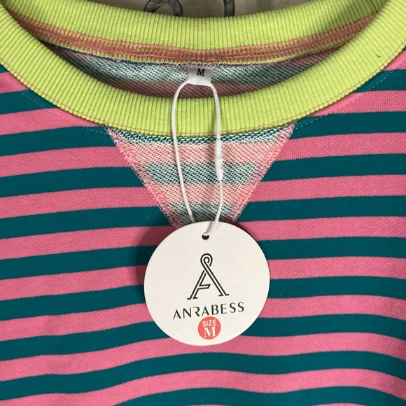 Striped Dropped Shoulder Crew Slouchy Pull Over Top Nwt. - Picture 6 of 11